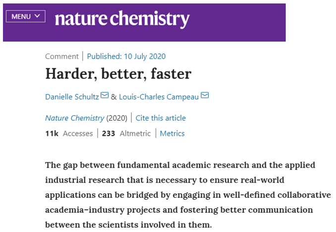 《Nature Chemistry》喊话：呼吁学术界与工业界加强合作