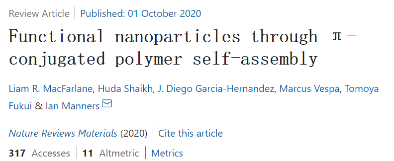 Ian manners院士《Nature Reviews Mater.》重磅综述：π-共轭聚合物方案组装功能性纳米颗粒